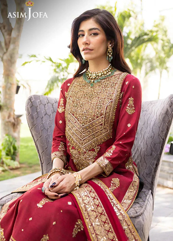 Asim Jofa Pret Embroidered Raw silk 3 Piece Suit AJJH-02