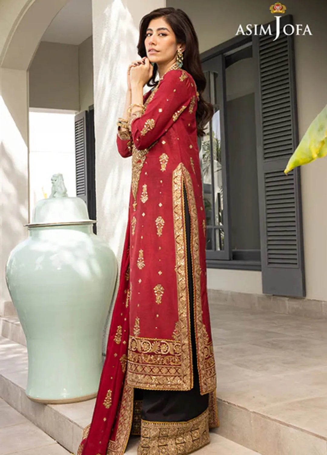 Asim Jofa Pret Embroidered Raw silk 3 Piece Suit AJJH-02