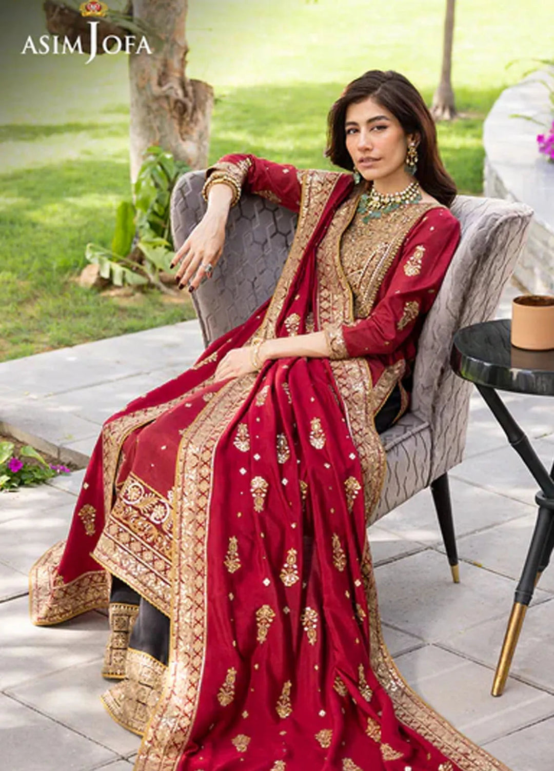 Asim Jofa Pret Embroidered Raw silk 3 Piece Suit AJJH-02
