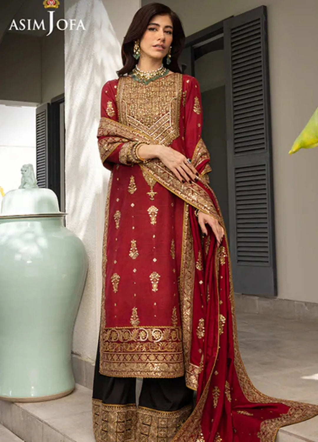 Asim Jofa Pret Embroidered Raw silk 3 Piece Suit AJJH-02