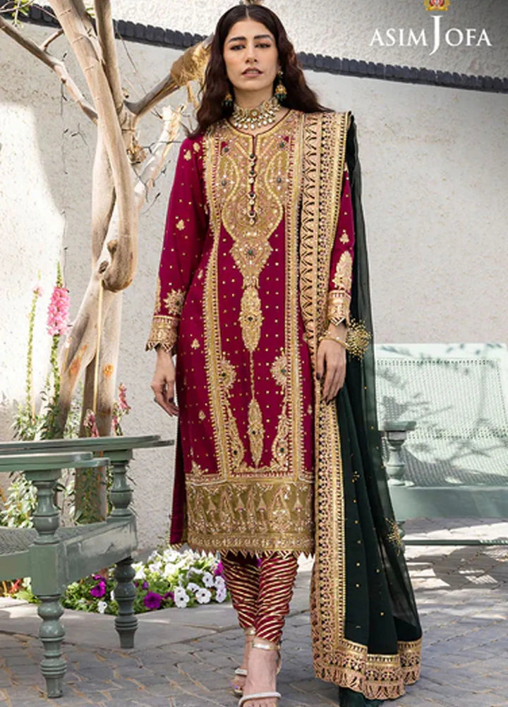 Asim Jofa Pret Embroidered Raw Silk 3 Piece Suit AJJH-10