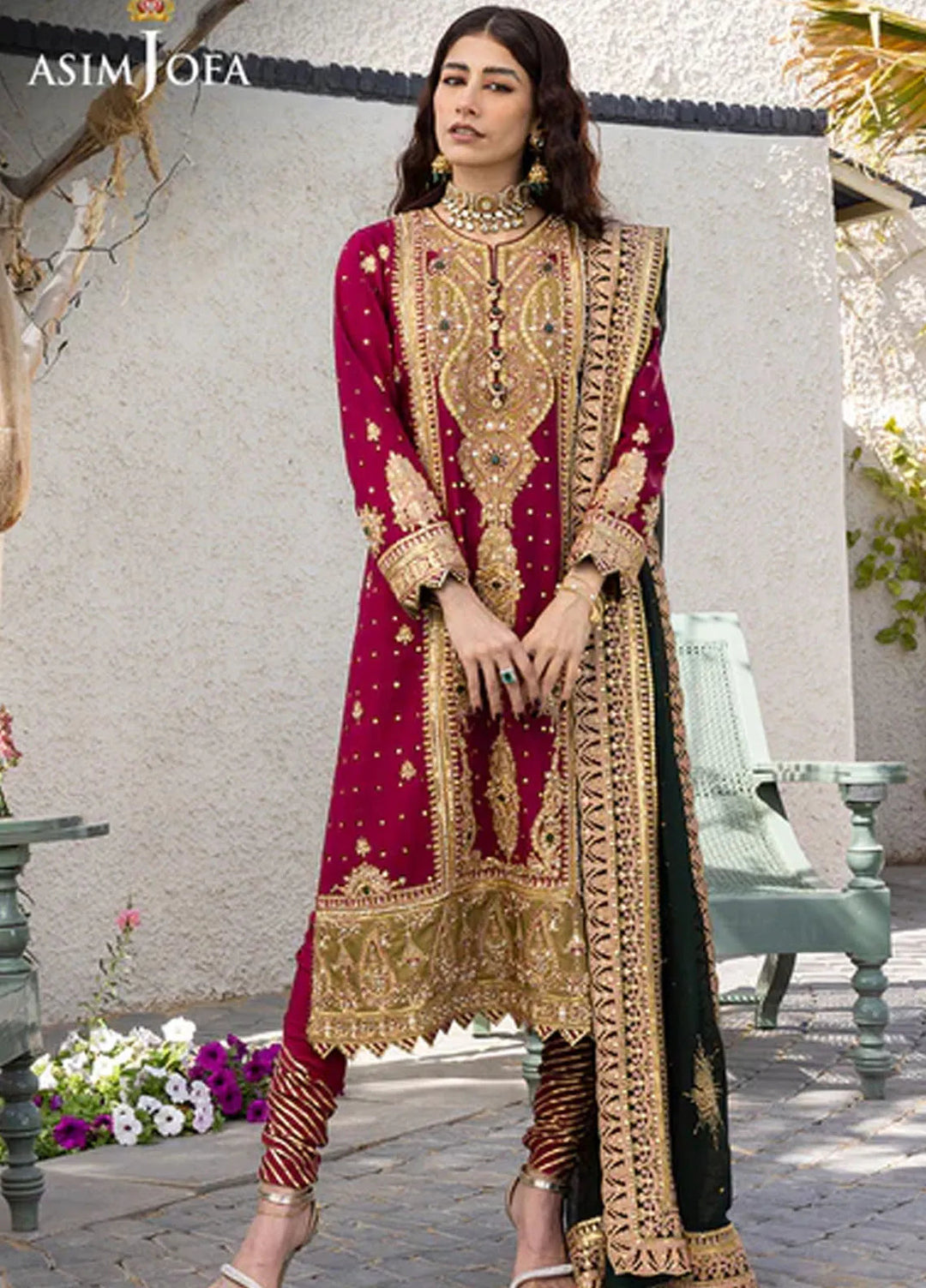 Asim Jofa Pret Embroidered Raw Silk 3 Piece Suit AJJH-10
