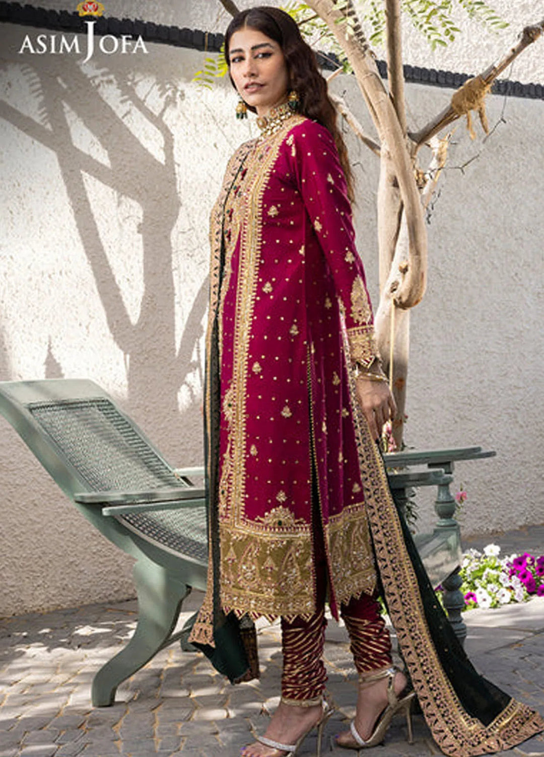 Asim Jofa Pret Embroidered Raw Silk 3 Piece Suit AJJH-10