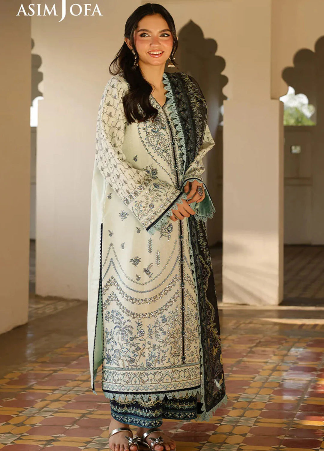 Asim Jofa Embroidered Jacquard Suits Unstitched 3 Piece AJ25ES AJUBF-10 - Summer Collection