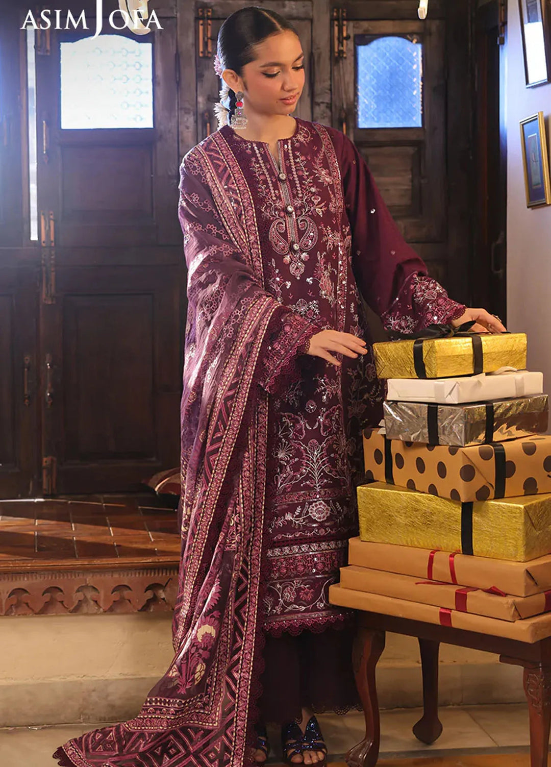 Asim Jofa Embroidered Jacquard Suits Unstitched 3 Piece AJ25ES AJUBF-11 - Summer Collection