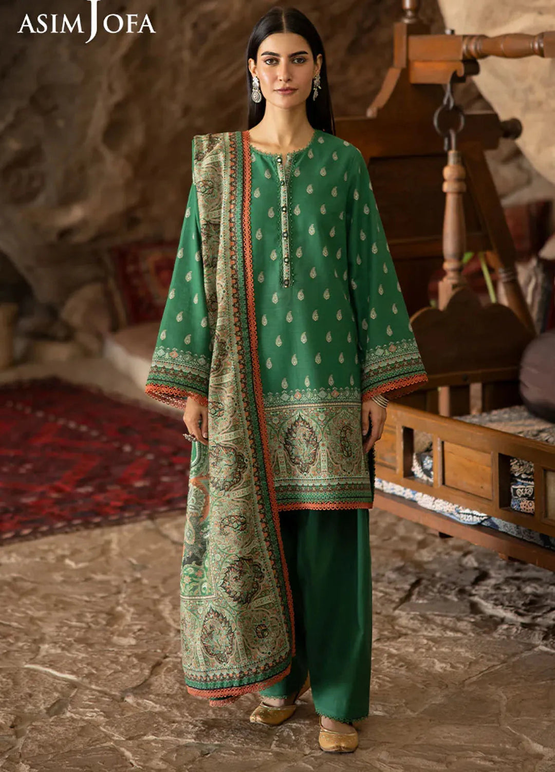 Asim Jofa Printed Khaddar Suits Unstitched 3 Piece AJ24UW AJUW-32 - Winter Collection