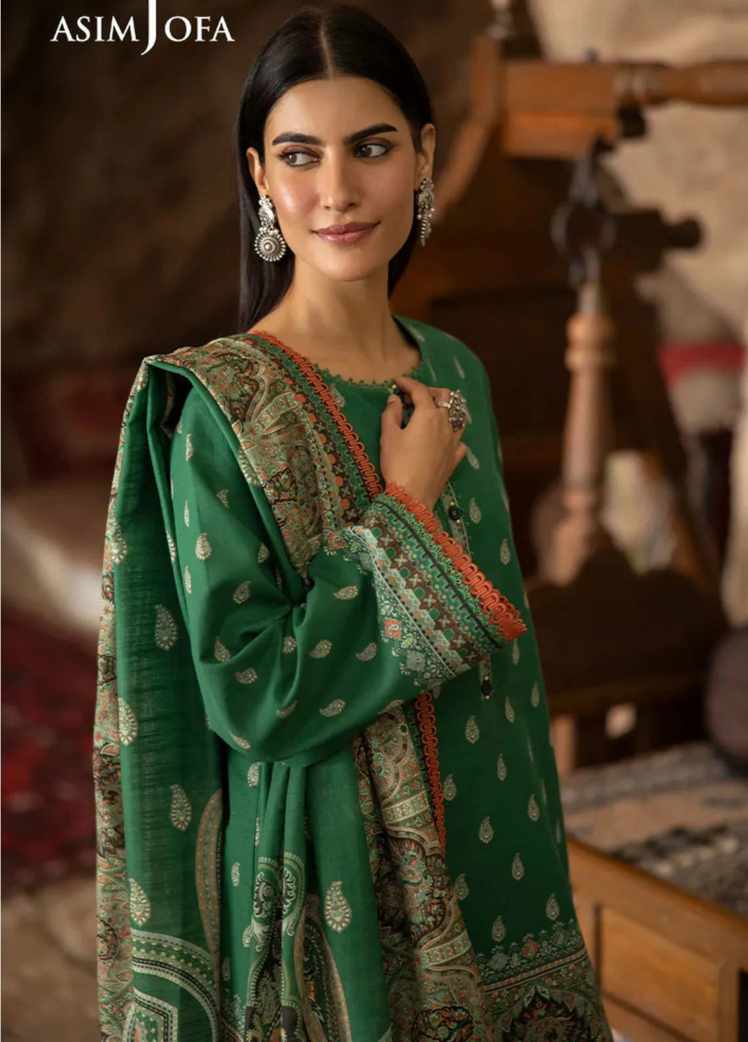 Asim Jofa Printed Khaddar Suits Unstitched 3 Piece AJ24UW AJUW-32 - Winter Collection