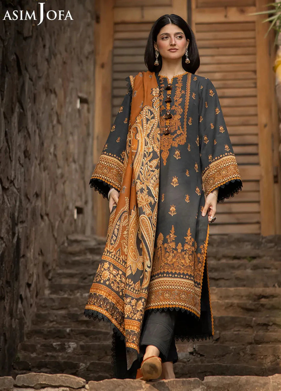 Asim Jofa Printed Khaddar Suits Unstitched 3 Piece AJ24UW AJUW-37 - Winter Collection