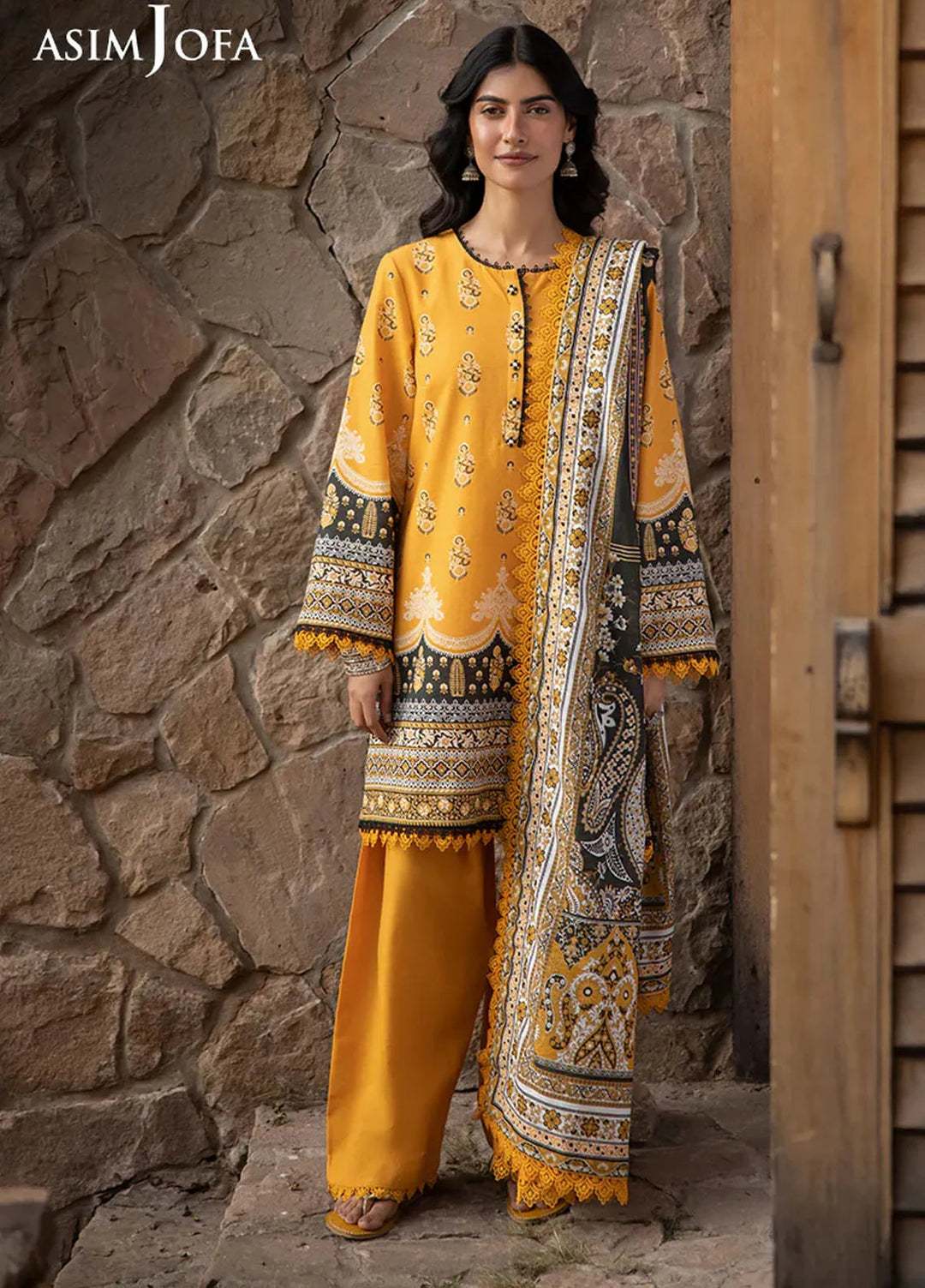 Asim Jofa Printed Khaddar Suits Unstitched 3 Piece AJ24UW AJUW-38 - Winter Collection