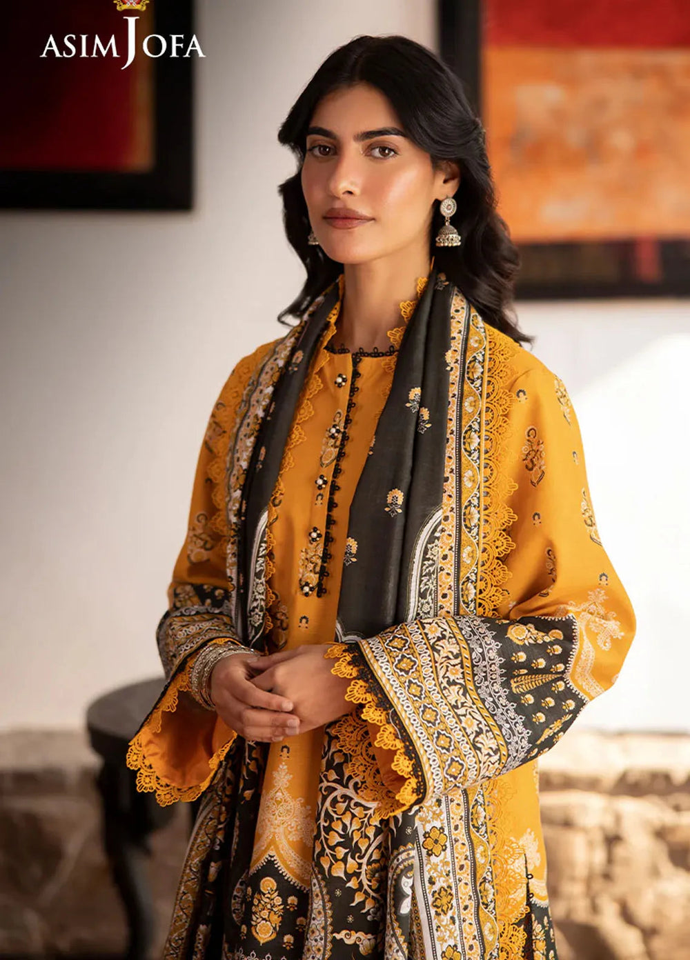 Asim Jofa Printed Khaddar Suits Unstitched 3 Piece AJ24UW AJUW-38 - Winter Collection