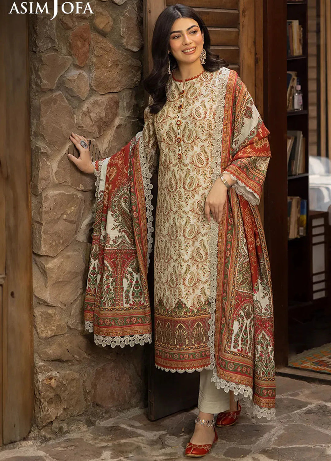 Asim Jofa Printed Khaddar Suits Unstitched 3 Piece AJ24UW AJUW-44 - Winter Collection