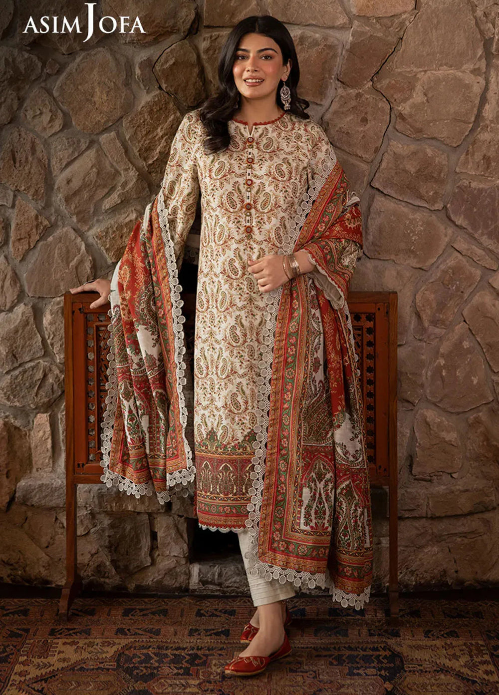 Asim Jofa Printed Khaddar Suits Unstitched 3 Piece AJ24UW AJUW-44 - Winter Collection
