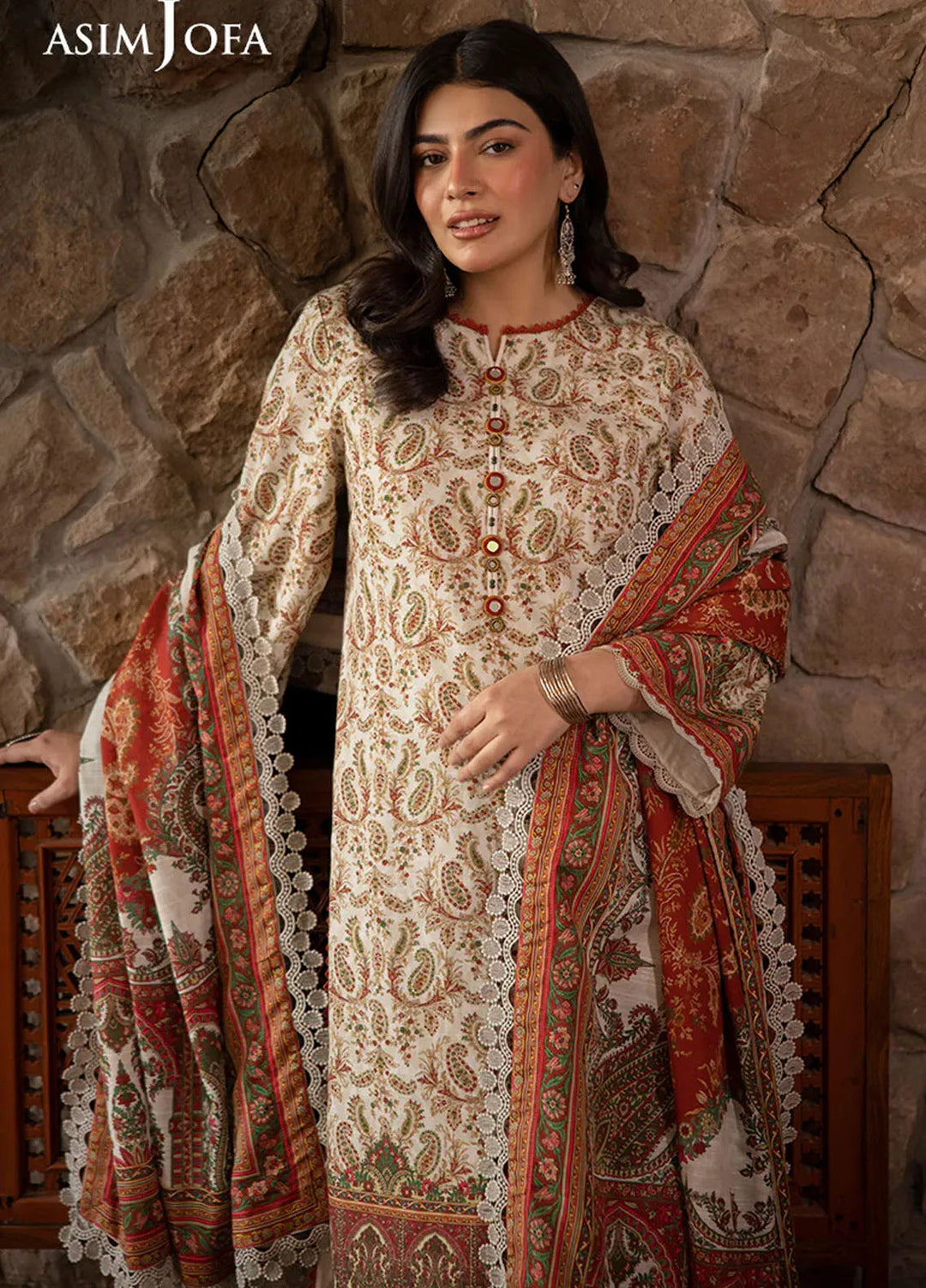 Asim Jofa Printed Khaddar Suits Unstitched 3 Piece AJ24UW AJUW-44 - Winter Collection