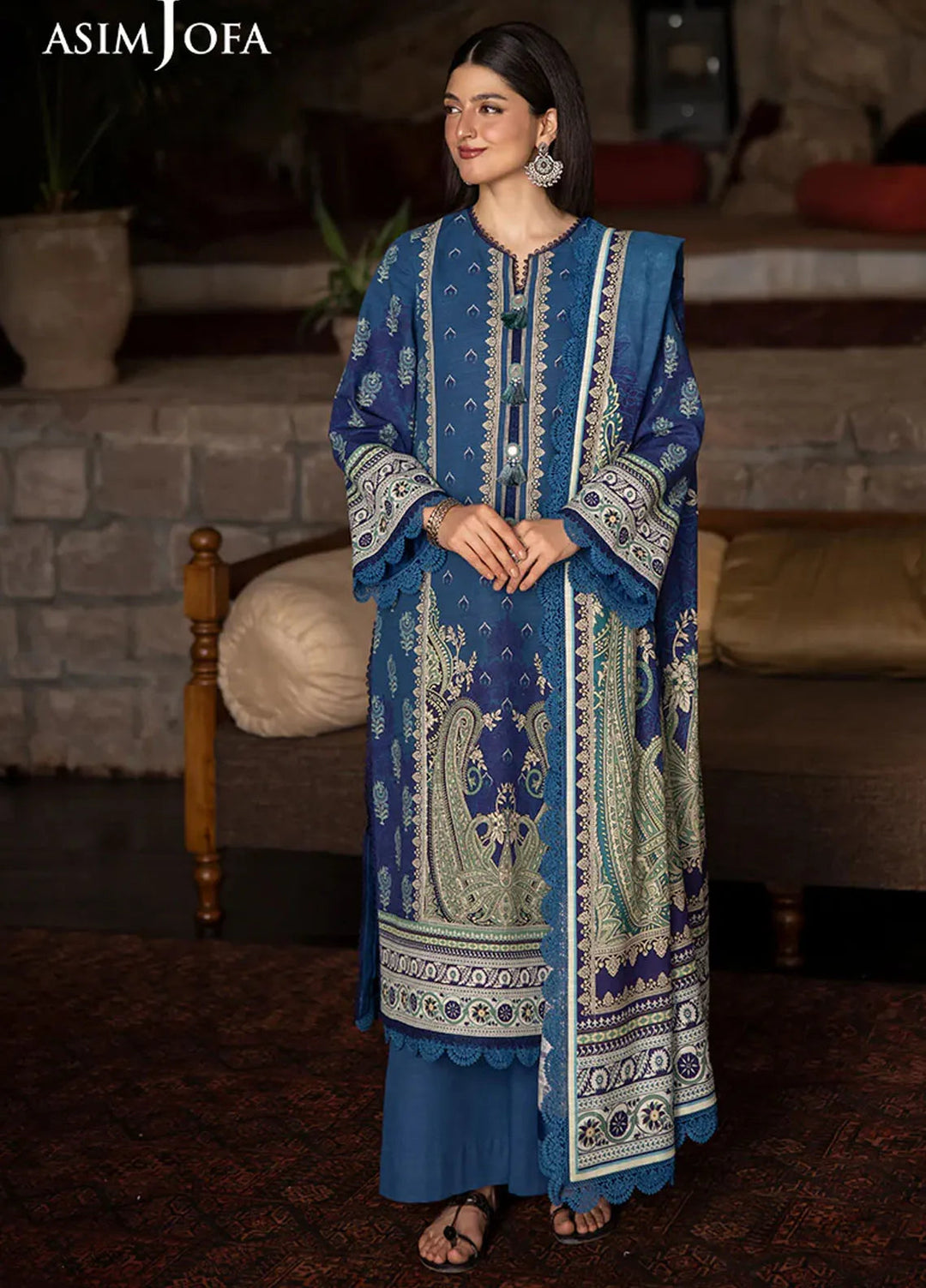 Asim Jofa Printed Khaddar Suits Unstitched 3 Piece AJ24UW AJUW-46 - Winter Collection