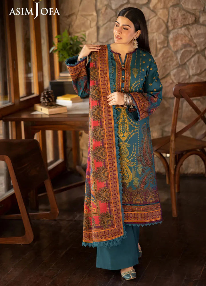 Asim Jofa Printed Khaddar Suits Unstitched 3 Piece AJ24UW AJUW-52 - Winter Collection