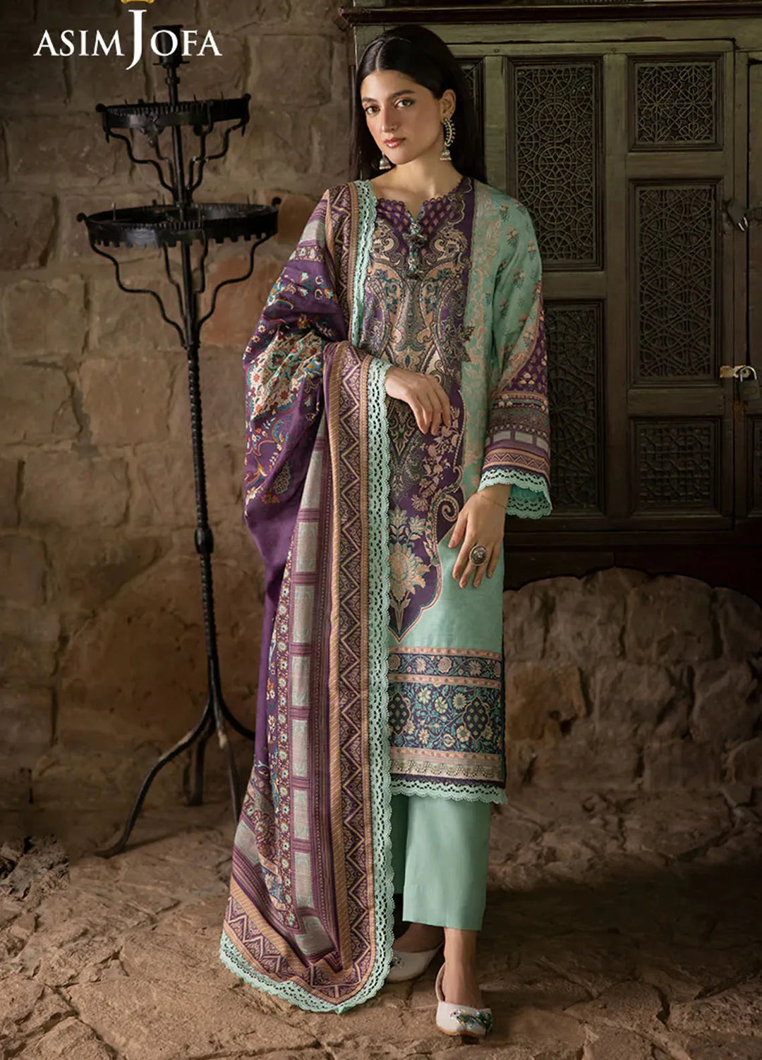 Asim Jofa Printed Khaddar Suits Unstitched 3 Piece AJ24UW AJUW-57 - Winter Collection
