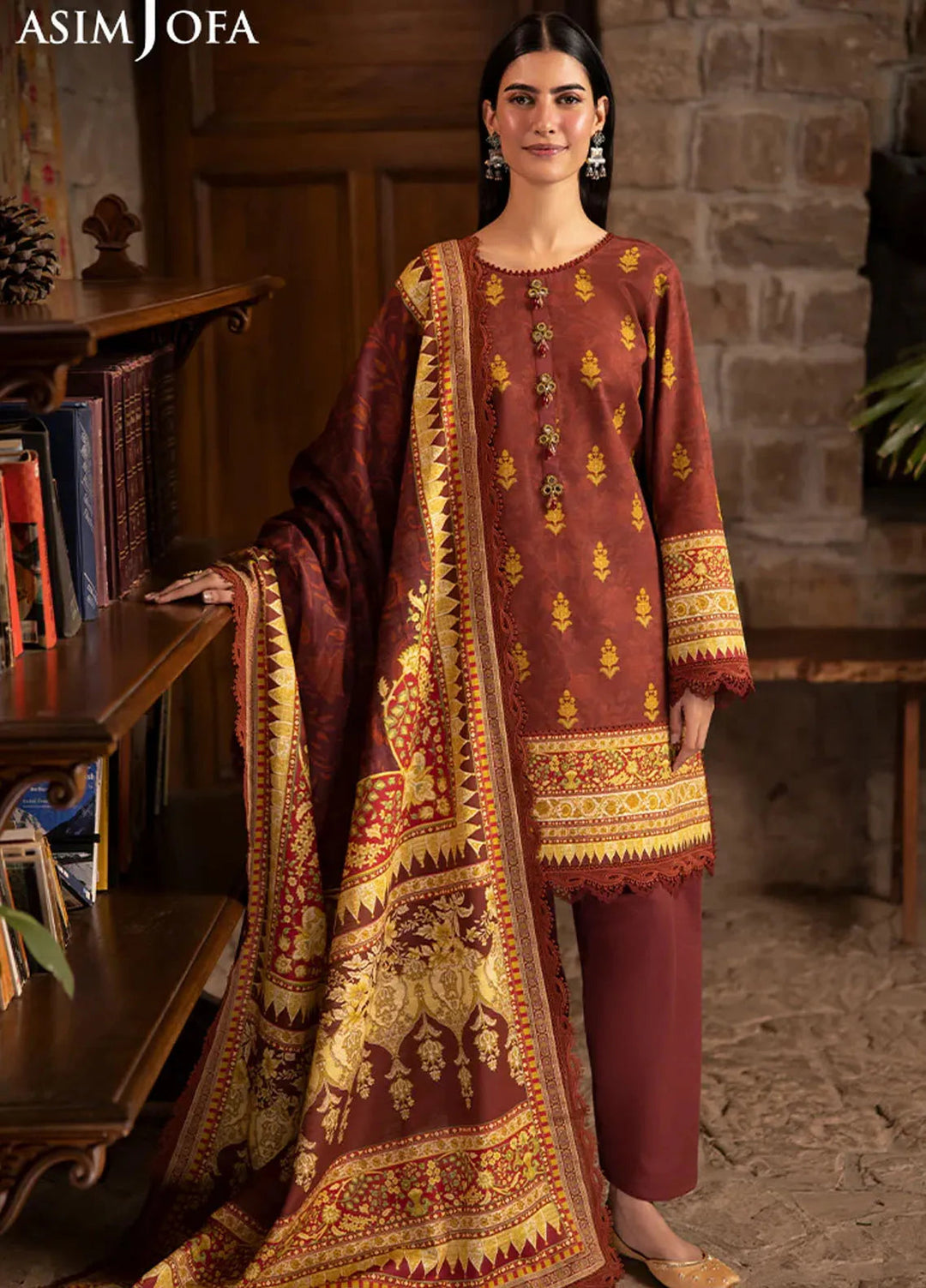 Asim Jofa Printed Khaddar Suits Unstitched 3 Piece AJ24UW AJUW-59 - Winter Collection