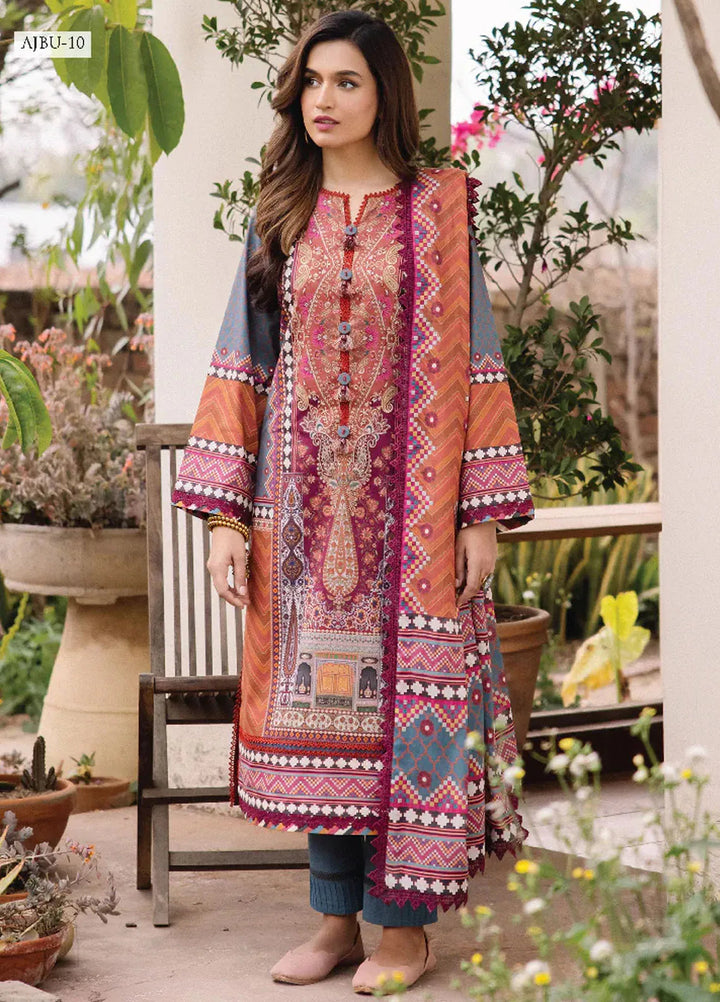 Asim Jofa Printed Lawn Suit Unstitched 3 Piece AJ24P2 AJBU-10 - Summer Collection