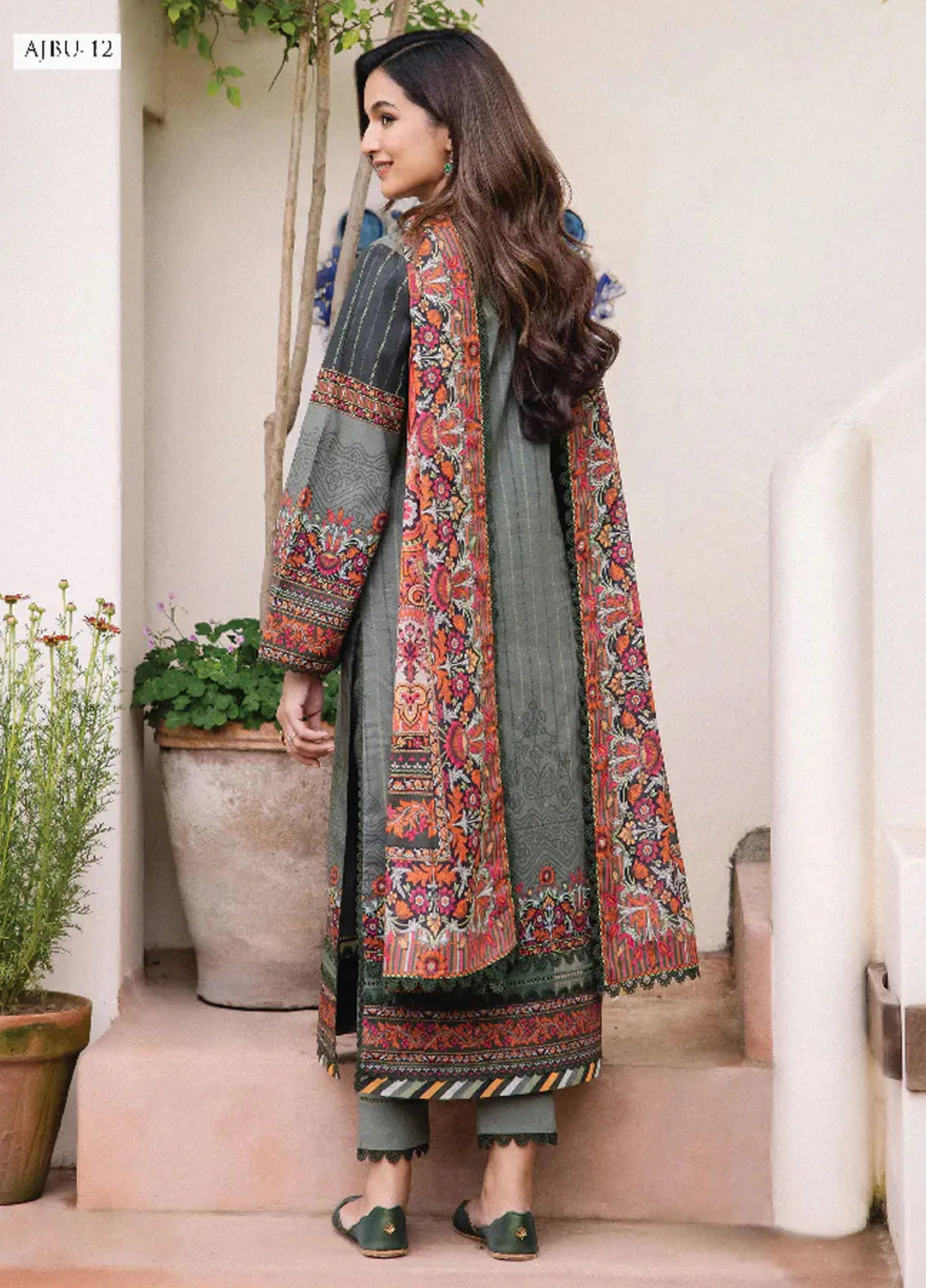 Asim Jofa Printed Lawn Suit Unstitched 3 Piece AJ24P2 AJBU-12 - Summer Collection