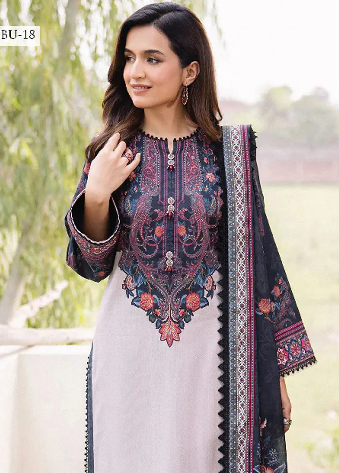 Asim Jofa Printed Lawn Suit Unstitched 3 Piece AJ24P2 AJBU-18 - Summer Collection