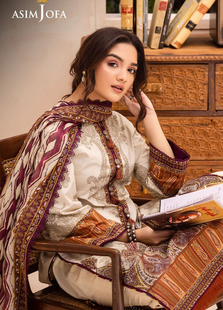 Asim Jofa Printed Lawn Suits Unstitched 3 Piece AJ24P AJUB-11 - Summer Collection