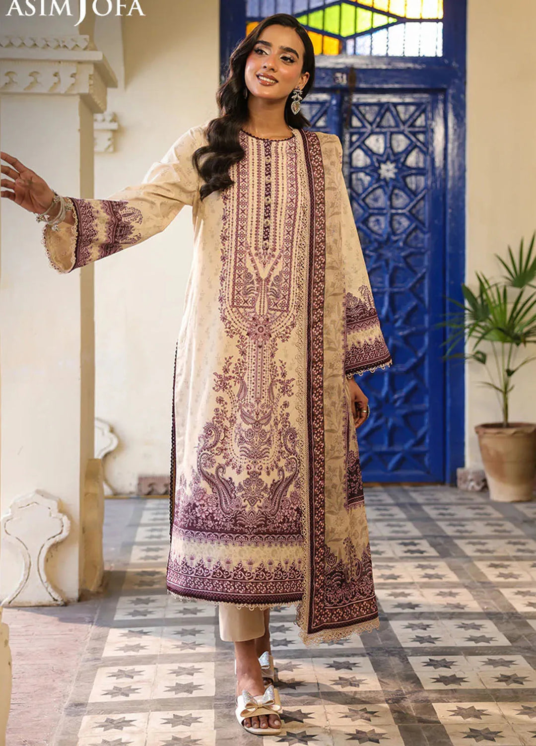 Asim Jofa Printed Lawn Suits Unstitched 3 Piece AJ25EE AJUBF-85 - Summer Collection