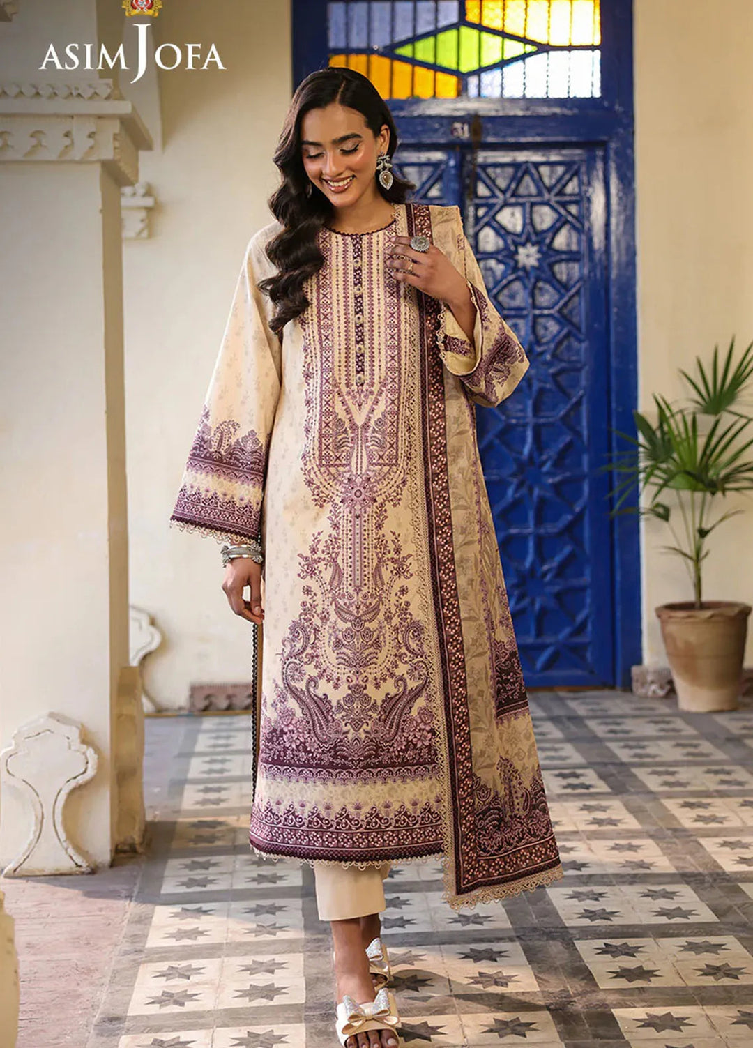 Asim Jofa Printed Lawn Suits Unstitched 3 Piece AJ25EE AJUBF-85 - Summer Collection