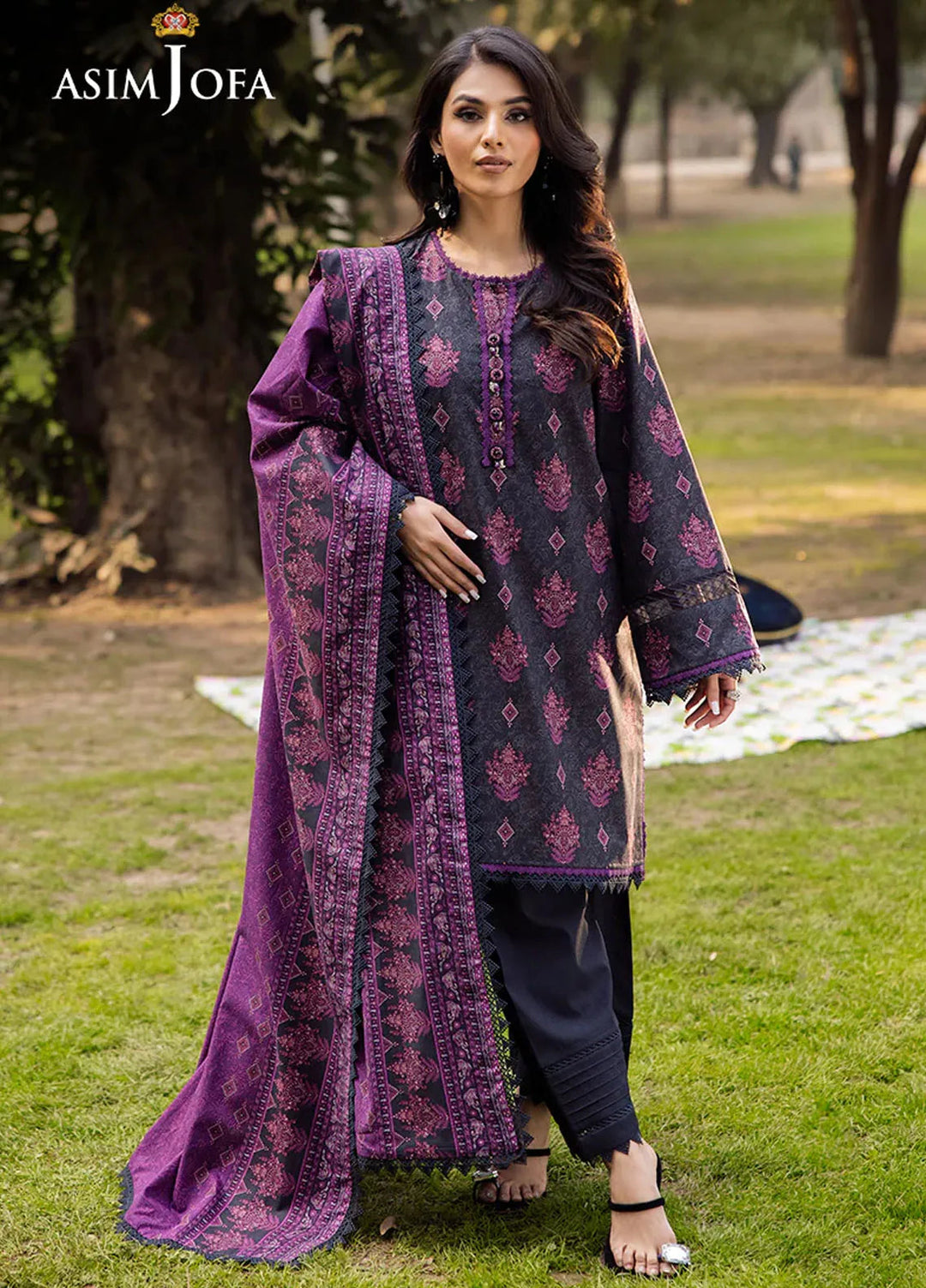 Asim Jofa Printed Lawn Suits Unstitched 3 Piece AJ25P4 AJUBJ-24 - Summer Collection