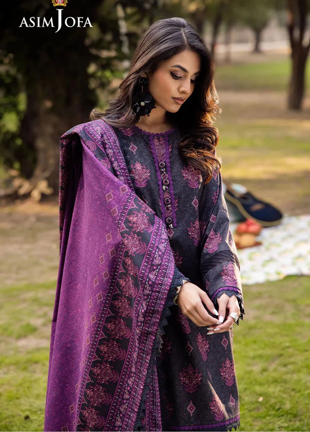 Asim Jofa Printed Lawn Suits Unstitched 3 Piece AJ25P4 AJUBJ-24 - Summer Collection