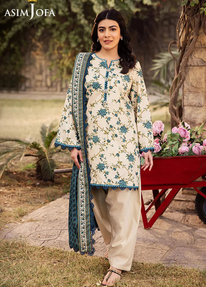 Asim Jofa Printed Lawn Suits Unstitched 3 Piece AJ25P4 AJUBJ-34 - Summer Collection