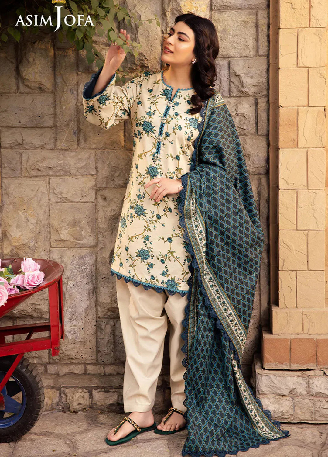 Asim Jofa Printed Lawn Suits Unstitched 3 Piece AJ25P4 AJUBJ-34 - Summer Collection