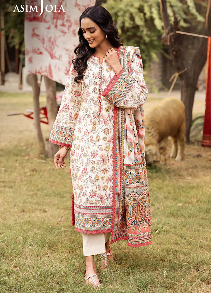 Asim Jofa Printed Lawn Suits Unstitched 3 Piece AJ25P5 AJUBJ-50 - Summer Collection