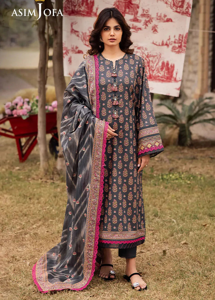 Asim Jofa Printed Lawn Suits Unstitched 3 Piece AJ25P6 AJUBJ-49 - Summer Collection