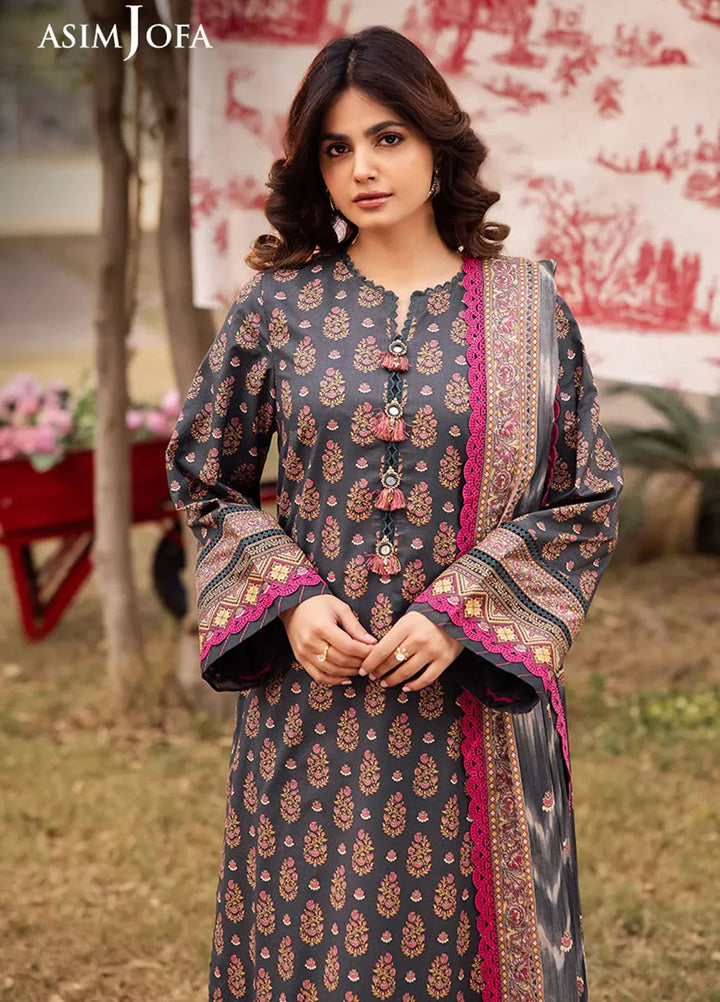 Asim Jofa Printed Lawn Suits Unstitched 3 Piece AJ25P6 AJUBJ-49 - Summer Collection