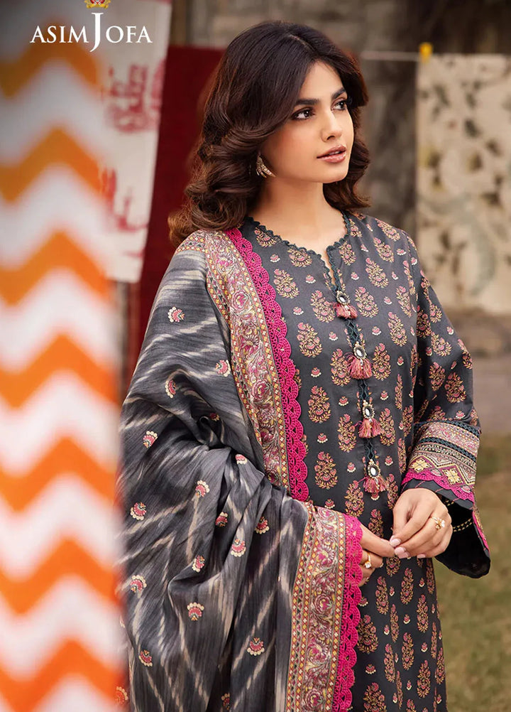 Asim Jofa Printed Lawn Suits Unstitched 3 Piece AJ25P6 AJUBJ-49 - Summer Collection