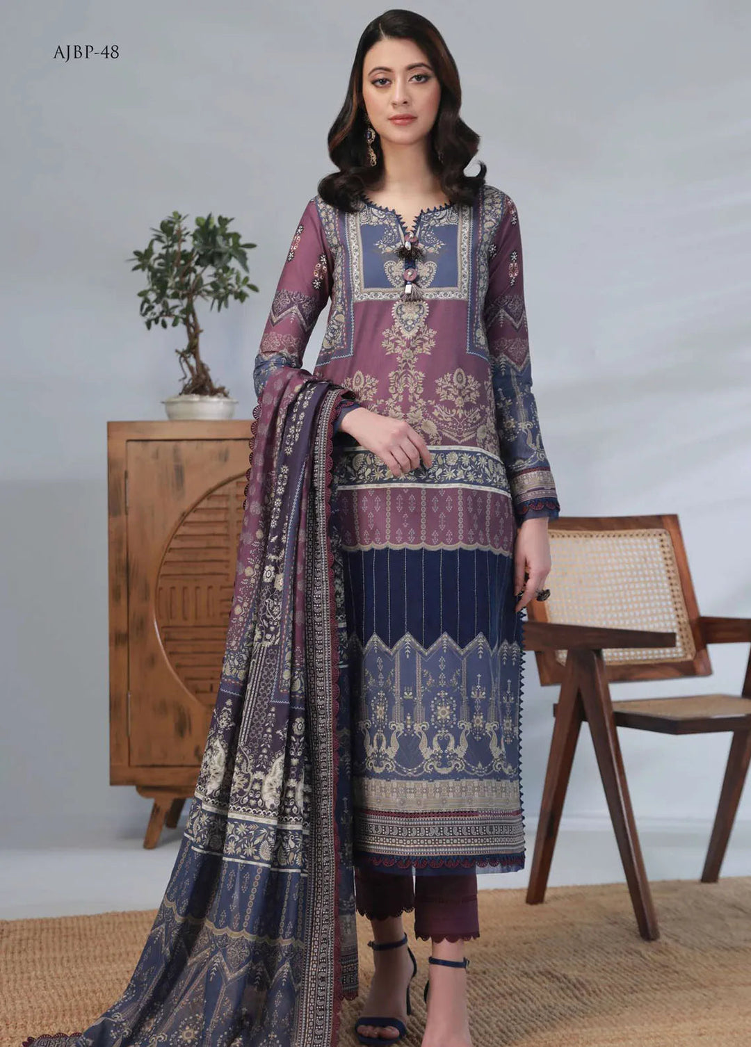 Asim Jofa Printed Lawn Unstitched Suit 2 Piece AJ23-P2 AJBP-48 - Summer Collection