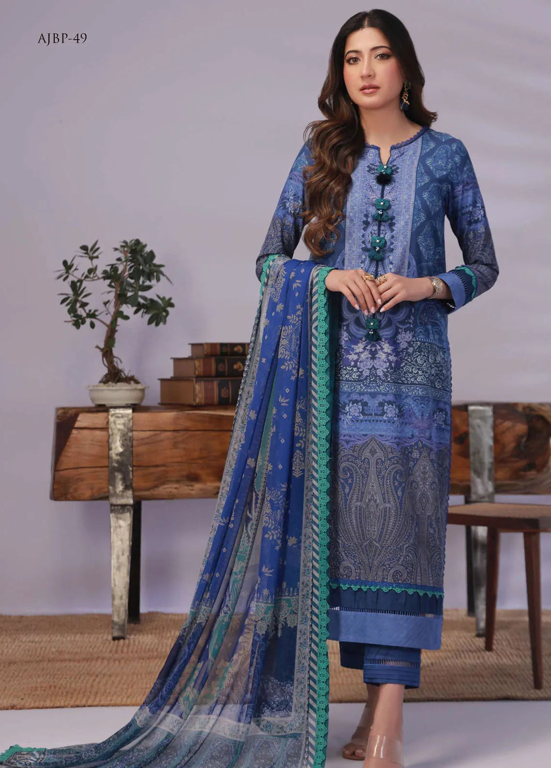 Asim Jofa Printed Lawn Unstitched Suit 2 Piece AJ23-P2 AJBP-49 - Summer Collection