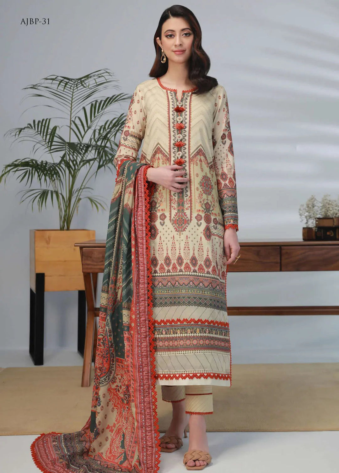 Asim Jofa Printed Lawn Unstitched Suit 3 PIece AJ23-P2 AJBP-31 - Summer Collection