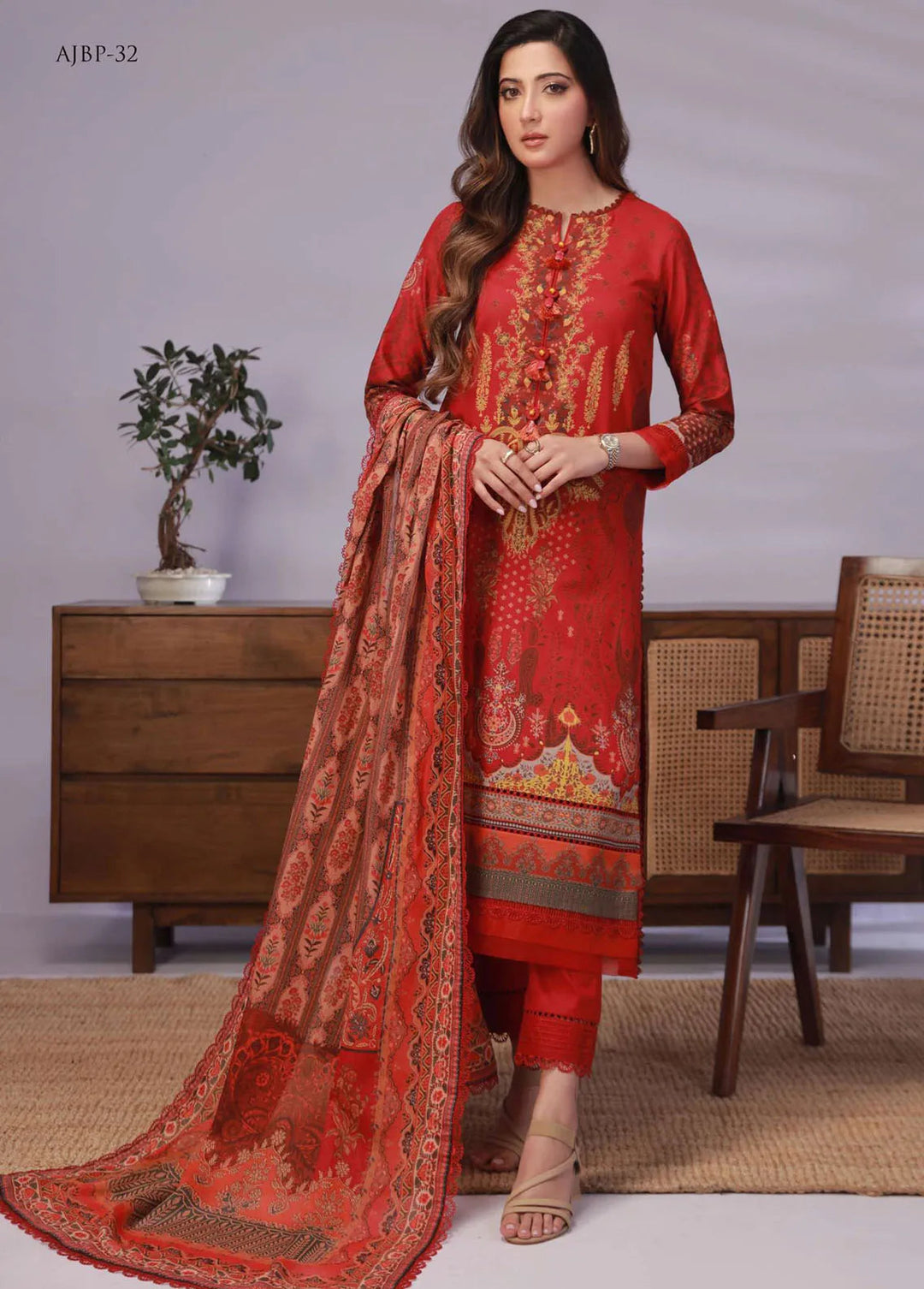 Asim Jofa Printed Lawn Unstitched Suit 3 Piece AJ23-P2 AJBP-32 - Summer Collection