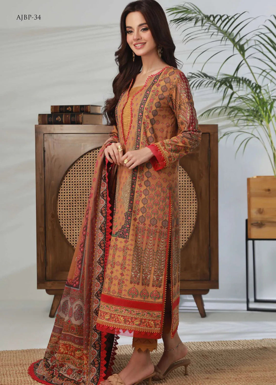 Asim Jofa Printed Lawn Unstitched Suit 3 Piece AJ23-P2 AJBP-34 - Summer Collection