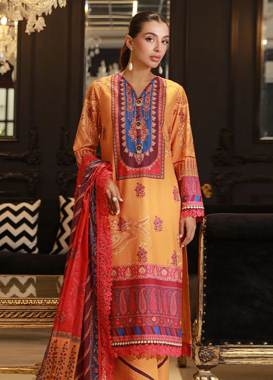 Asim Jofa Printed Lawn Unstitched Suit 3 Piece AJ24PU AJUN-09 - Summer Collection