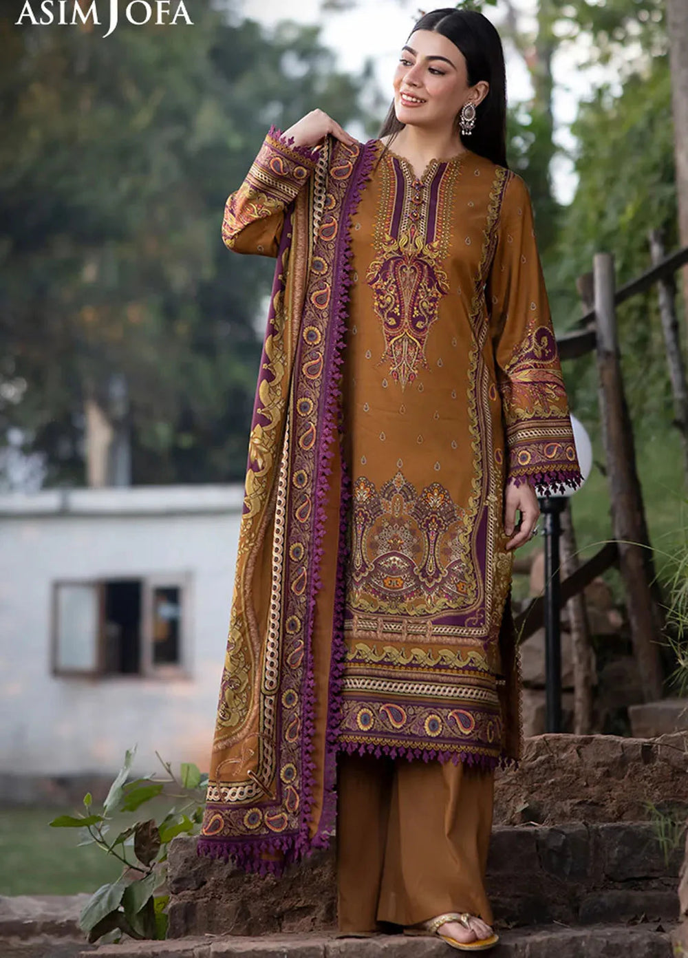 Asim Jofa Printed Viscose Suits Unstitched 3 Piece AJ24UW AJUW-64 - Winter Collection