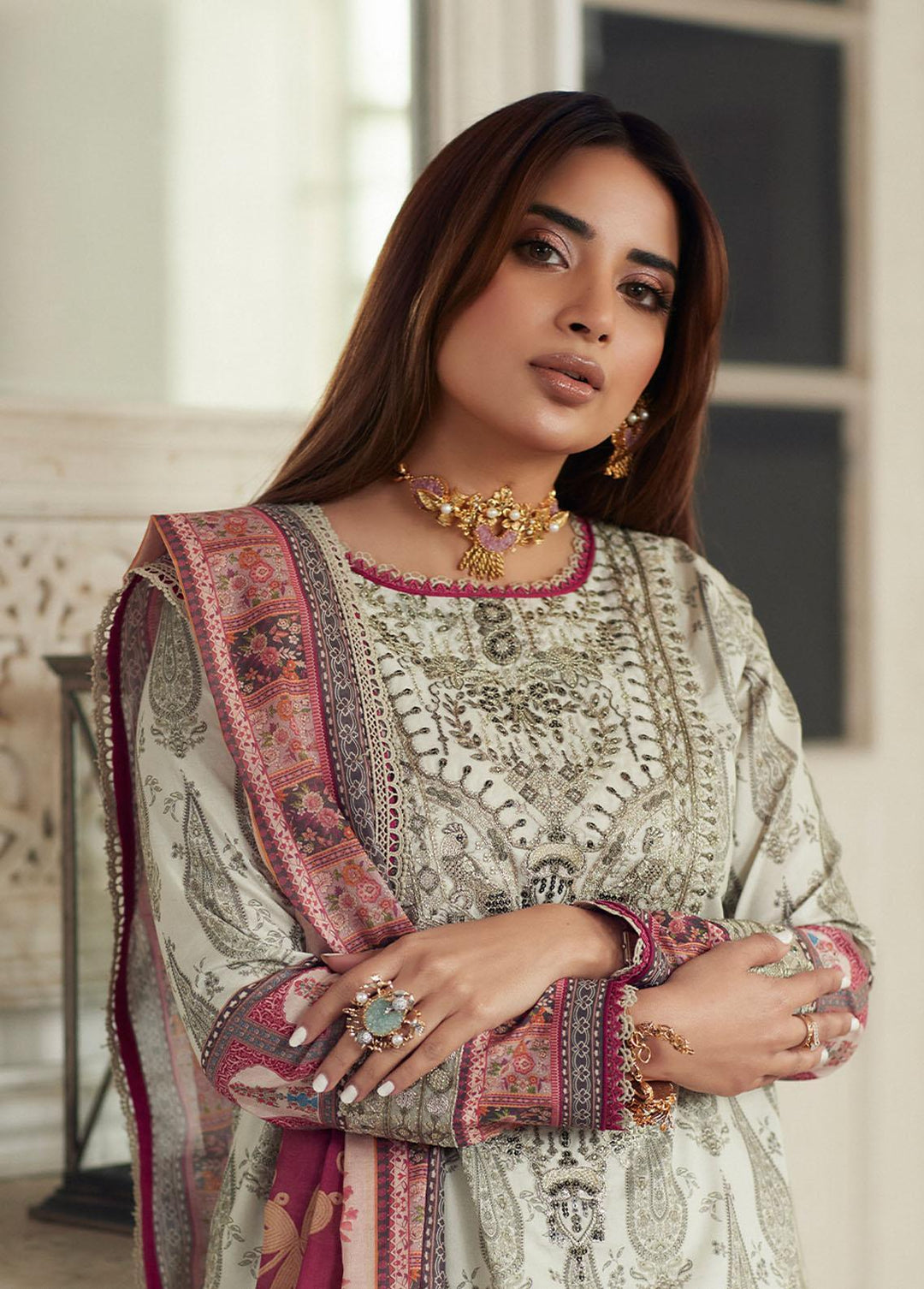 Asim Jofa Printed Lawn Suits Unstitched 2 Piece AJ23P AJS-13 - Summer Collection