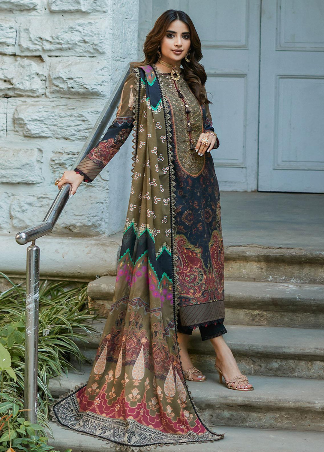 Asim Jofa Embroidered Lawn Suits Unstitched 2 Piece AJ23P AJS-22 - Summer Collection