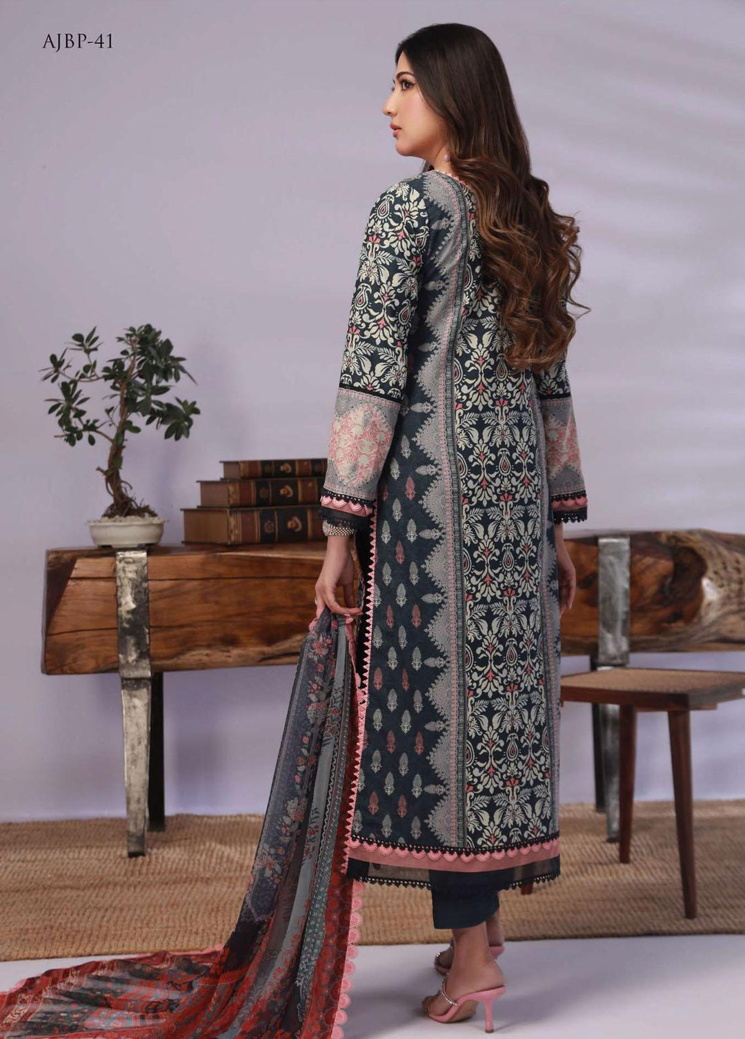 Asim Jofa Embroidered Lawn Suits Unstitched 3 Piece AJ23-P2 AJBP-41 - Summer Collection