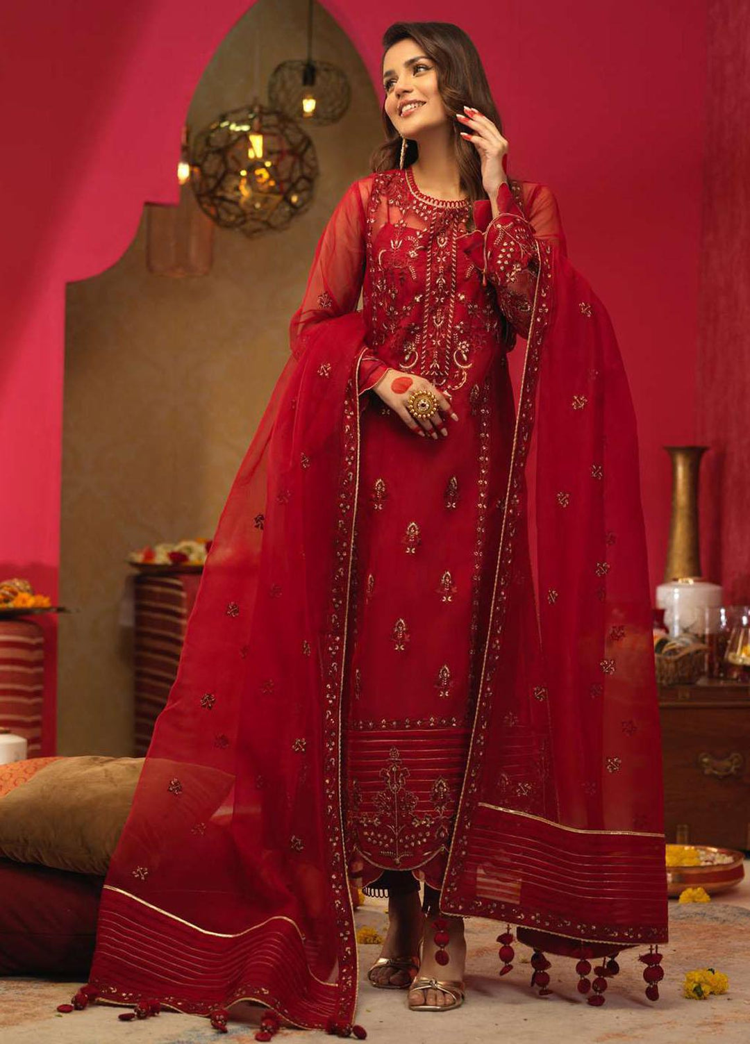 Asim Jofa Embroidered Net Suits Unstitched 3 Piece AJ21RF AJFC-21 - Festive Collection