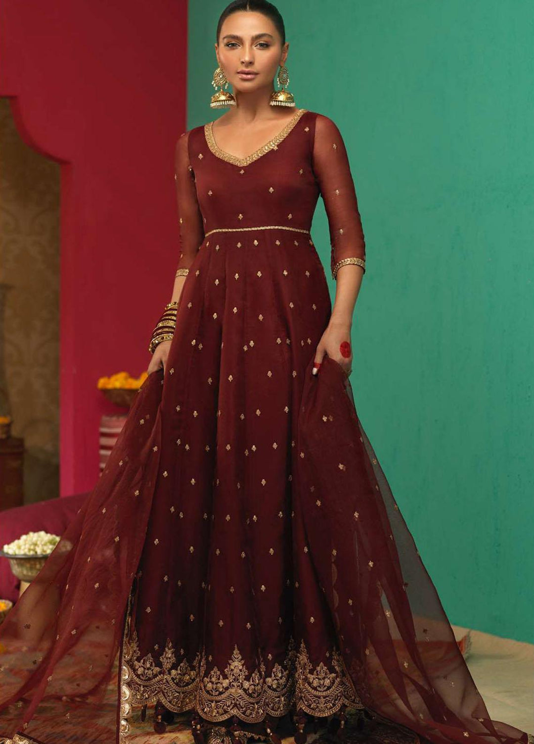 Asim Jofa Embroidered Organza Suits Unstitched 3 Piece AJ21RF AJFC-33 - Festive Collection
