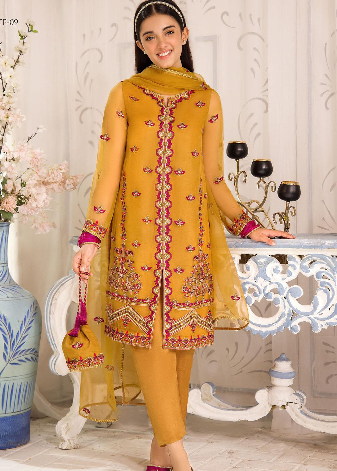 Asim Jofa Organza Festive Pret 3 Piece Suit for Girls -  AJ23TF AJTF-09