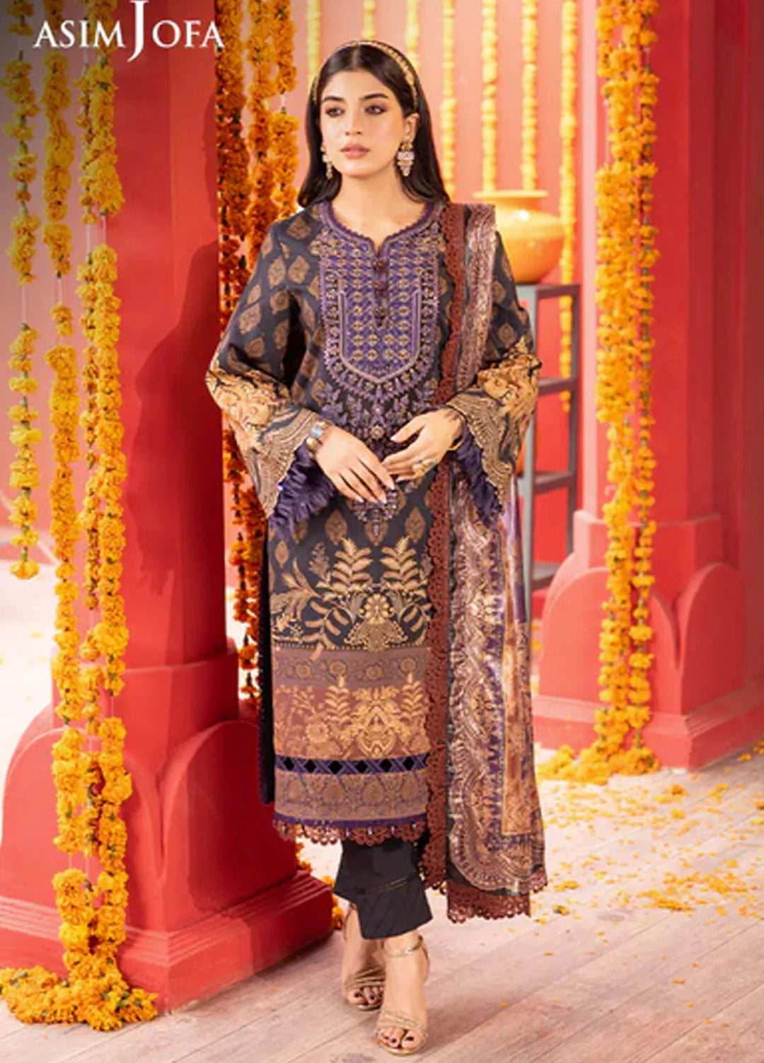 Asra By Asim Jofa Embroidered Jacquard Suit Unstitched 3 Piece AJ24AE AJRA-01 - Festive Collection