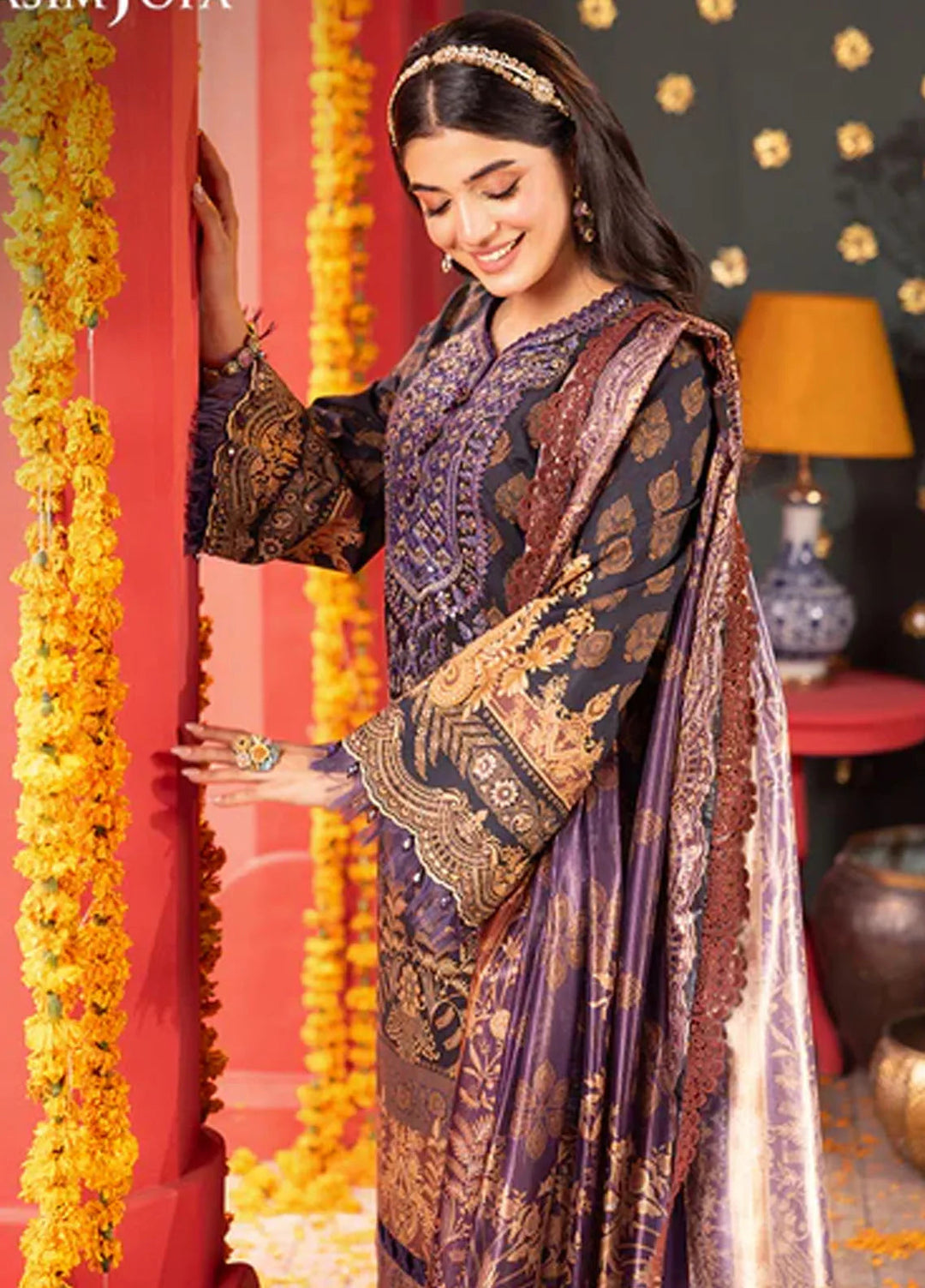 Asra By Asim Jofa Embroidered Jacquard Unstitched Suit 3 Piece AJ24AE AJRA-01 - Festive Collection